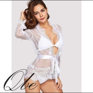 Lace trim cover up and thong Valentine’s Day set